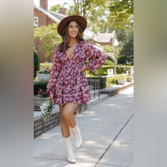 Free People Keep You Floral Print V-Neck Long Sleeve Mini Dress NWT! - Picture 3 of 7